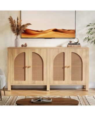 59" Rattan Kitchen Storage Buffet Cabinet, with 4 Doors