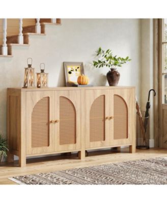 59" Rattan Kitchen Storage Buffet Cabinet, with 4 Doors