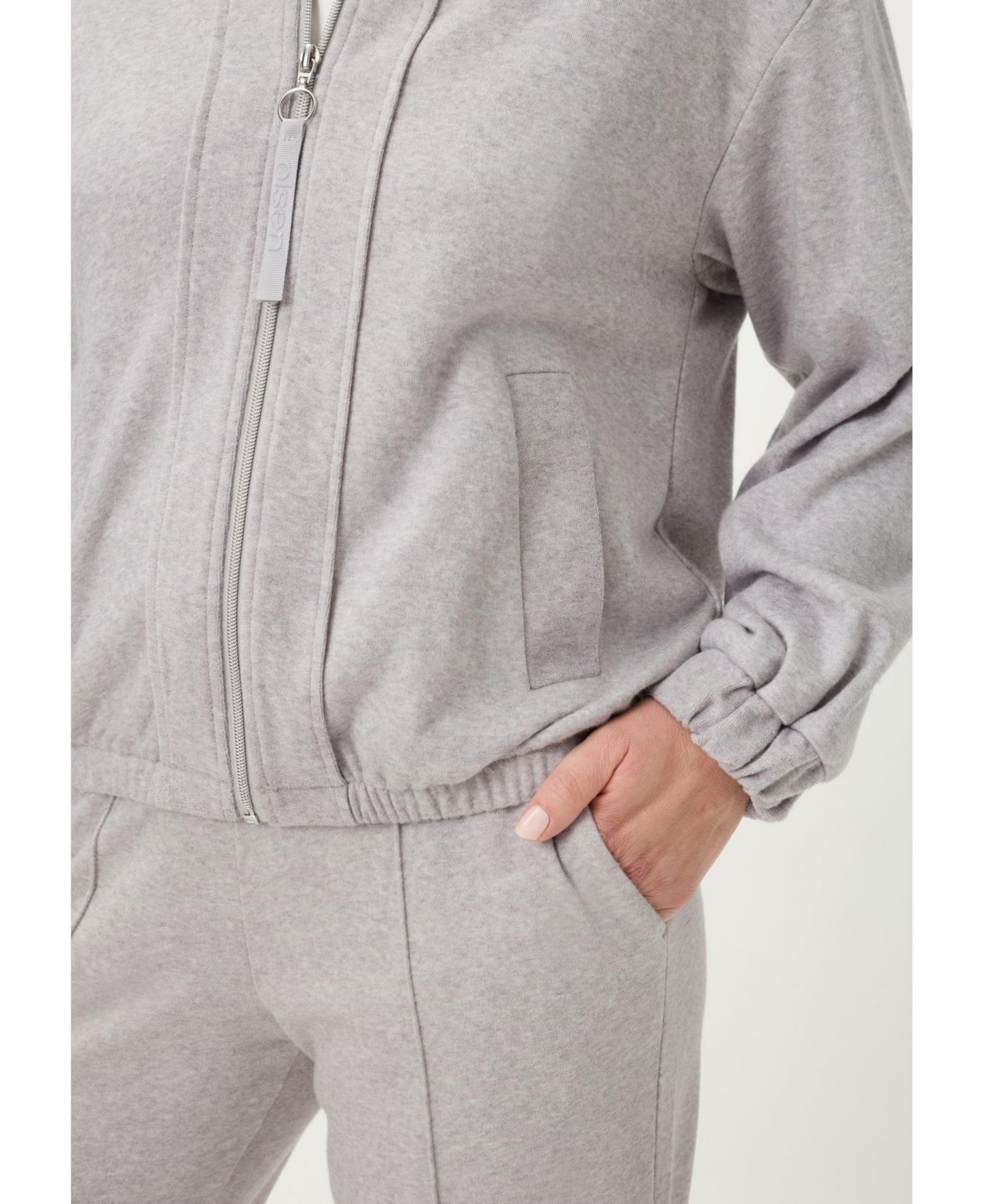 Женская куртка Olsen Collarless Zip Front Jersey Jacket, цвет: Серый меланжевый — фото 4
