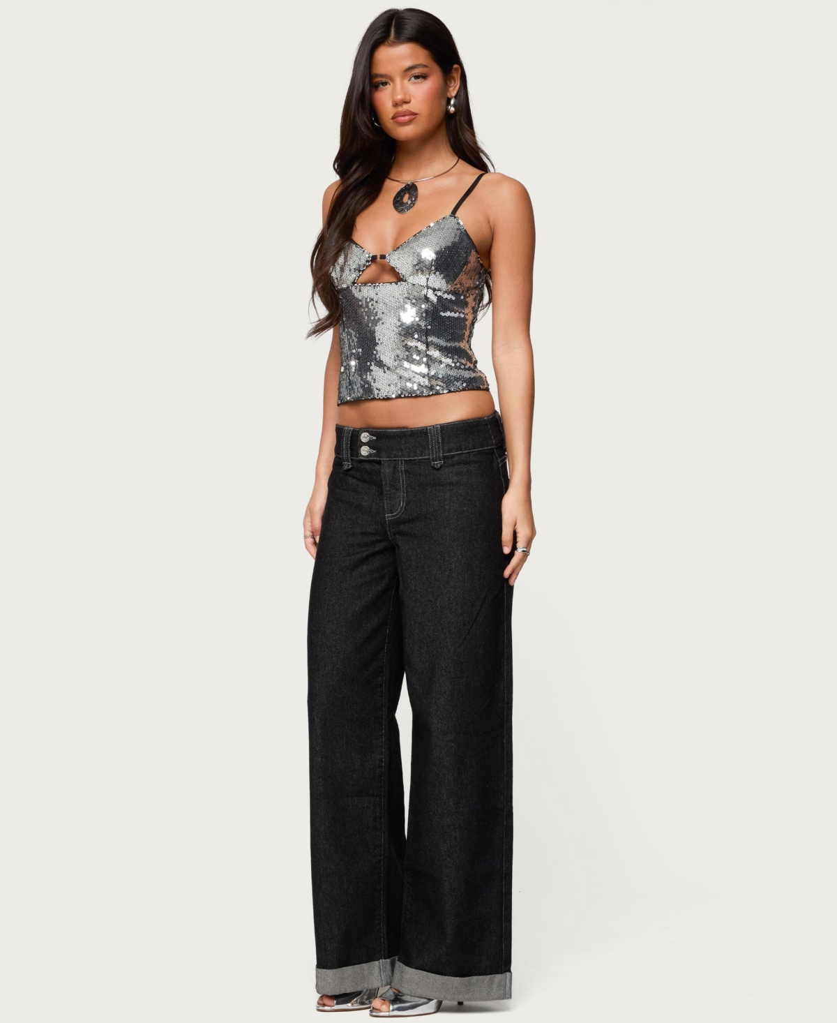 Edikted Womens Rokko Cut Out Sequin Top