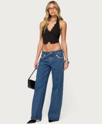 Womens Devon Lacey Pinstripe Halter Top