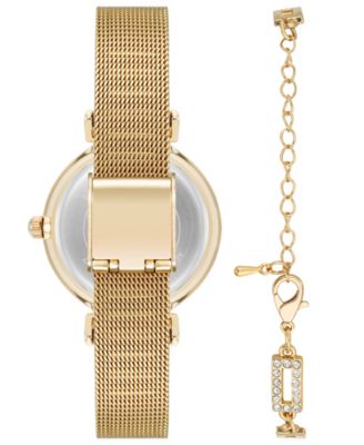 Women's Quartz Premium Round Gold-Tone Stainless Steel Mesh Watch Set, 29mm