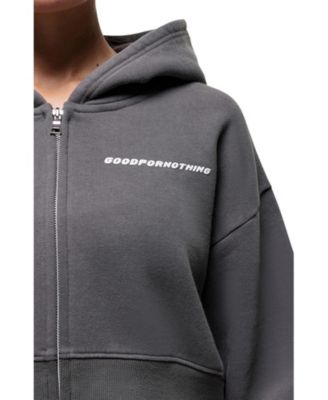 Women's Vintage Grey Crop Zip Hoodie