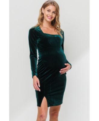 Maternity Velvet Long Sleeve Square Neck Mini Dress