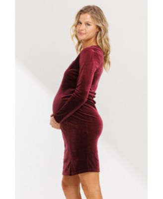 Maternity Velvet Long Sleeve Square Neck Mini Dress