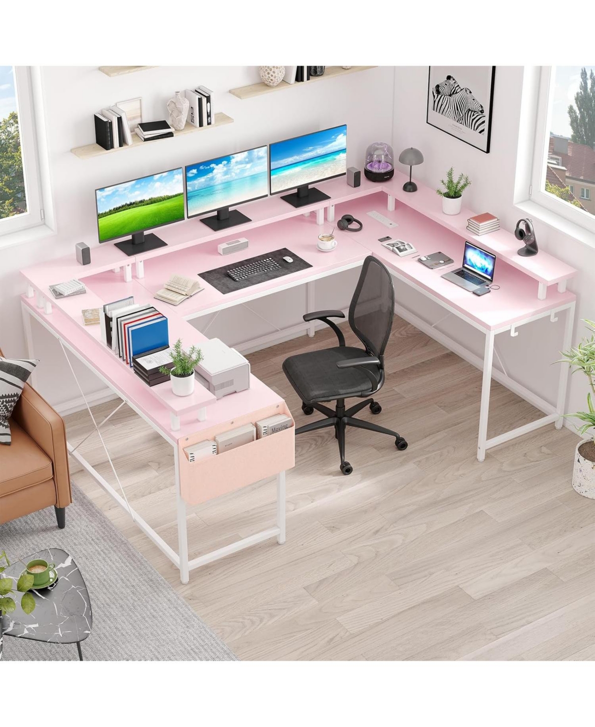 gaomon 78" U-Shaped Computer Desk with Power Outlets, Rgb Led and Storage, Reversible L-Shaped Gaming Desk