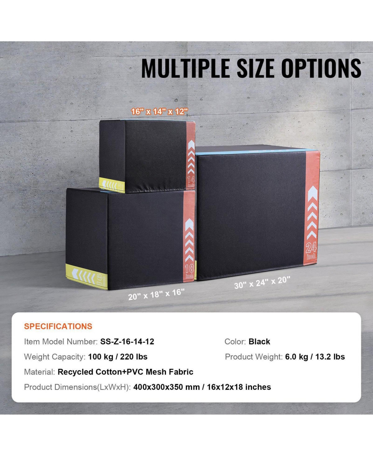 Sugift 3-in-1 Plyo Jump Box 16/14/12" Soft Cotton Agility Training Box