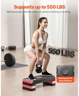 SUGFIT Aerobic Step Platform 28" Adjustable Stepper with 4 Risers Red