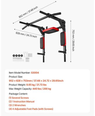 SUGFIT Wall Mounted Pull Up Bar Heavy Duty Dip and Chin-Up Station 440 LB Capacity