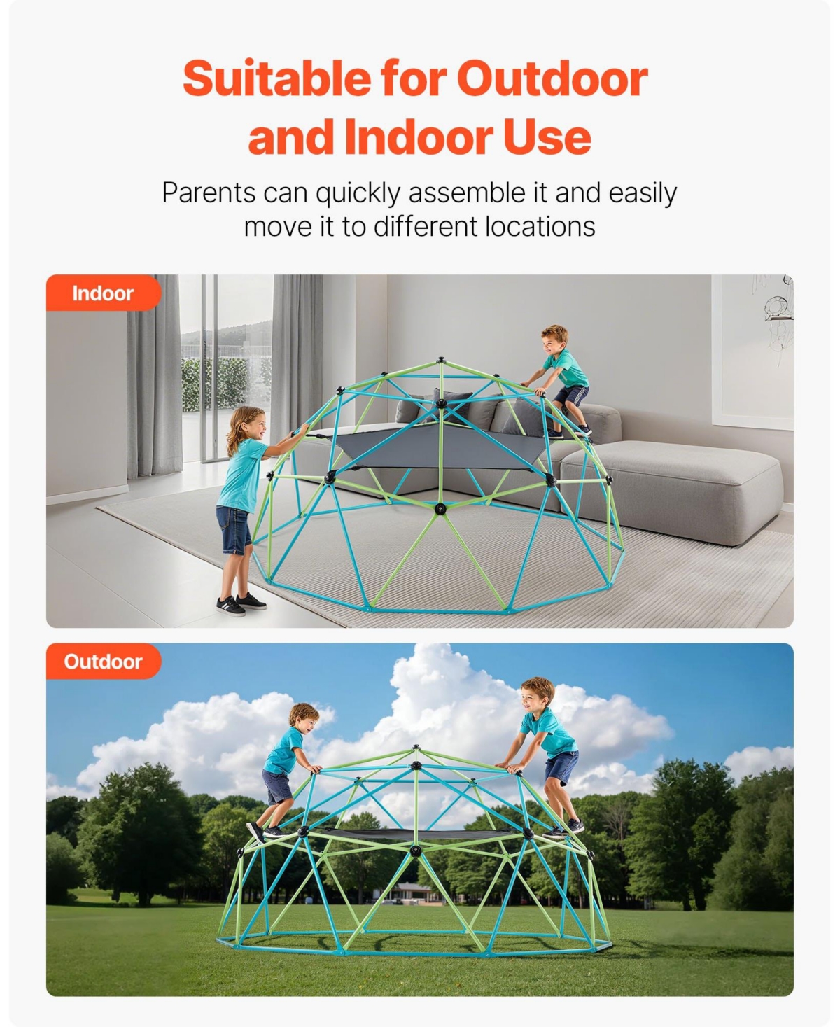 Mecale Climbing Dome, 10 ft Geometric Dome with Swing and Hammock, 1000 lb Capacity Outdoor Playground for Kids Ages 3–10