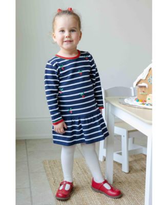 Baby Girls Stripe Knit Dress With Embroidered Holly
