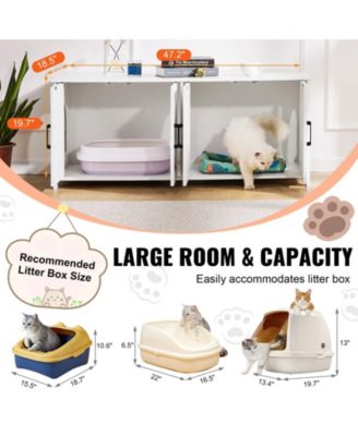 Double-Compartment Wooden Litter Box Enclosure, White