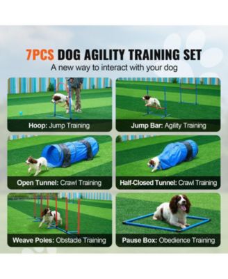 7-Piece Dog Agility Training Set with 2 Tunnels & Weave Poles