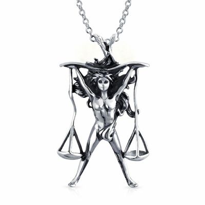  Sterling Silver Libra Zodiac & Justice Scales Pendant Necklace -  Law & Balance Symbol