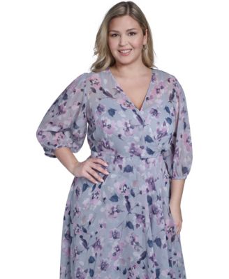Plus Size Balloon-Sleeve Wrap Dress
