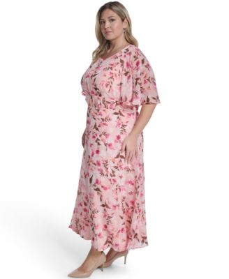 Plus Size Smocked Waist Cape-Sleeve Dress