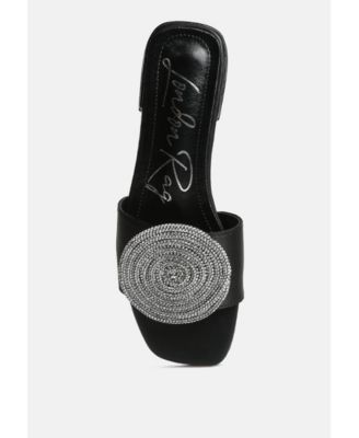 Womens Ollilie Rhinestones Embellished Brooch Slip On Sandals