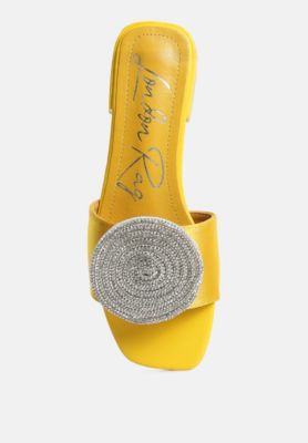 Womens Ollilie Rhinestones Embellished Brooch Slip On Sandals