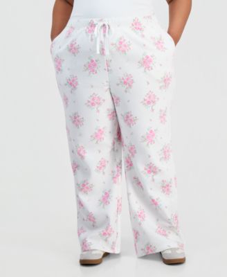 Trendy Plus Size Printed Wide-Leg Fleece Pants