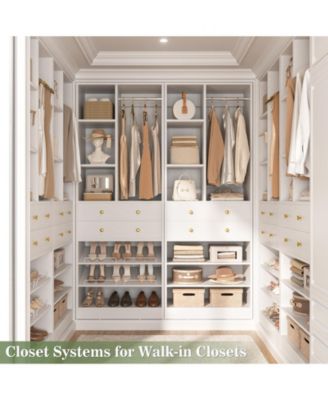 28'' Freestanding Closet Storage System with 2 Drawers, Closet Tower with Hanging Rod, Shelves & Adjustable Shoe Racks