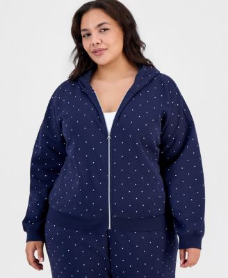 Trendy Plus Size Dot-Print Fleece Zip-Up Sweatshirt
