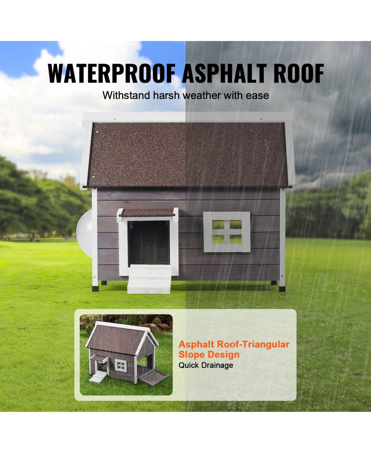 Cozito Weatherproof Wooden Outdoor Cat House with Side Door, 30