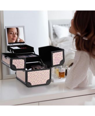 2-Piece Makeup Train Case Cosmetic Organizer Kit Art Deco Bloom Salon