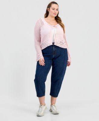 Trendy Plus Size Pointelle Tie-Front Cardigan