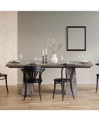 63-Inch Dining Table with Double Pedestal Base, Modern Kitchen Tabl, Espresso Brown