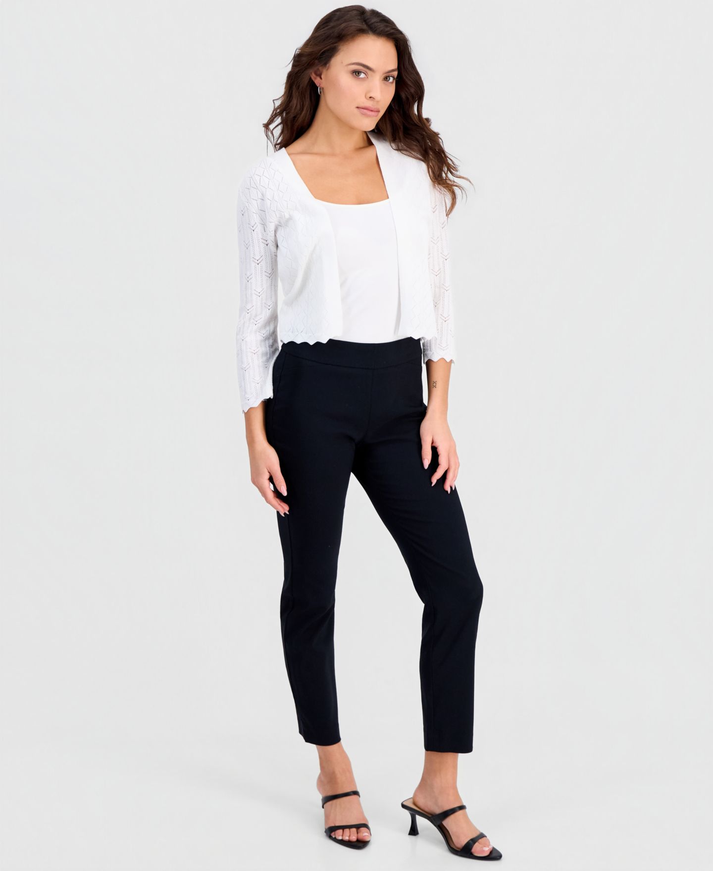 Женские болеро Robbie Bee Petite Pointelle Knit Open-Front Shrug, цвет: Белый — фото 3