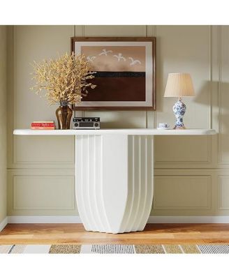 Modern White Console Table, 63 inch Wooden Entryway Sofa Table with Geometric Base, Contemporary Accent Console