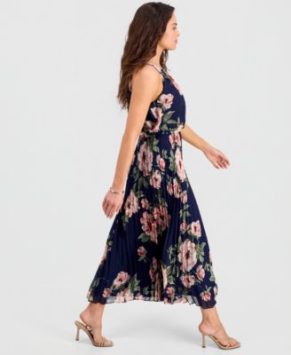 Petite Printed Halter Pleated Maxi Dress