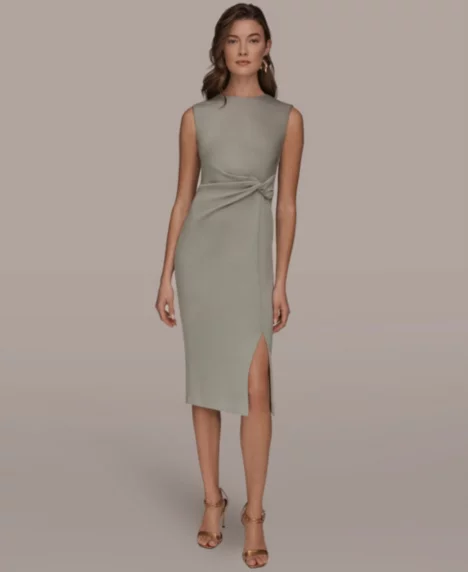 Petite Sleeveless Side Tuck Sheath Dress - Weathered Sage