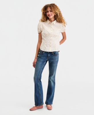 Women's Cotton Puff-Sleeve Button-Down Shirt