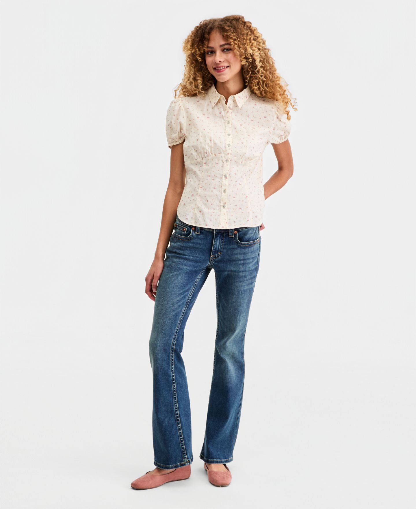 Женская рубашка Lucky Brand Cotton Puff-Sleeve Button-Down, цвет: Кремовый с принтом — фото 2