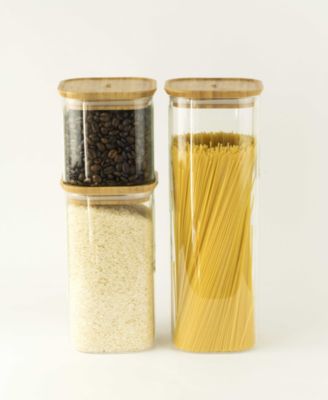 Square Glass Canisters With Bamboo Lid  Assorted, Set of 4