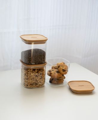 Square Glass Canisters With Bamboo Lid, Set of 3