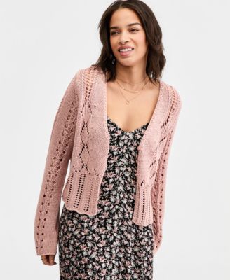 Women's Cotton Pointelle Cropped Cardigan