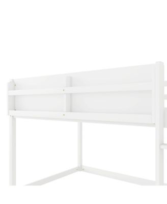 Wood Kids Juniors Low Twin Over Twin Bunk Bed Floor Bunk Bed with Ladder and Built-in Shelf