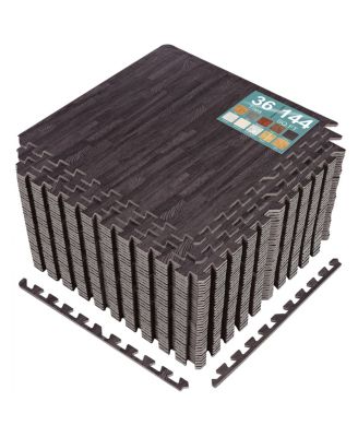 144 Sq. Ft. Interlocking EVA Foam Wood Grain Floor Tiles 3/8-Inch Thick with Borders