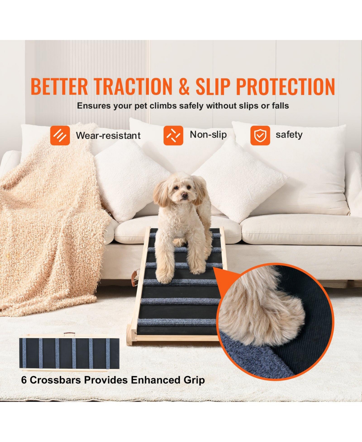 Cozito Adjustable Wooden Folding Pet Ramp, 41.3