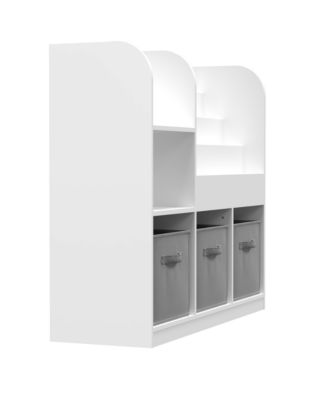 White/Gray Kids Bookcase with 3 Collapsible Fabric Drawers for Bedroom