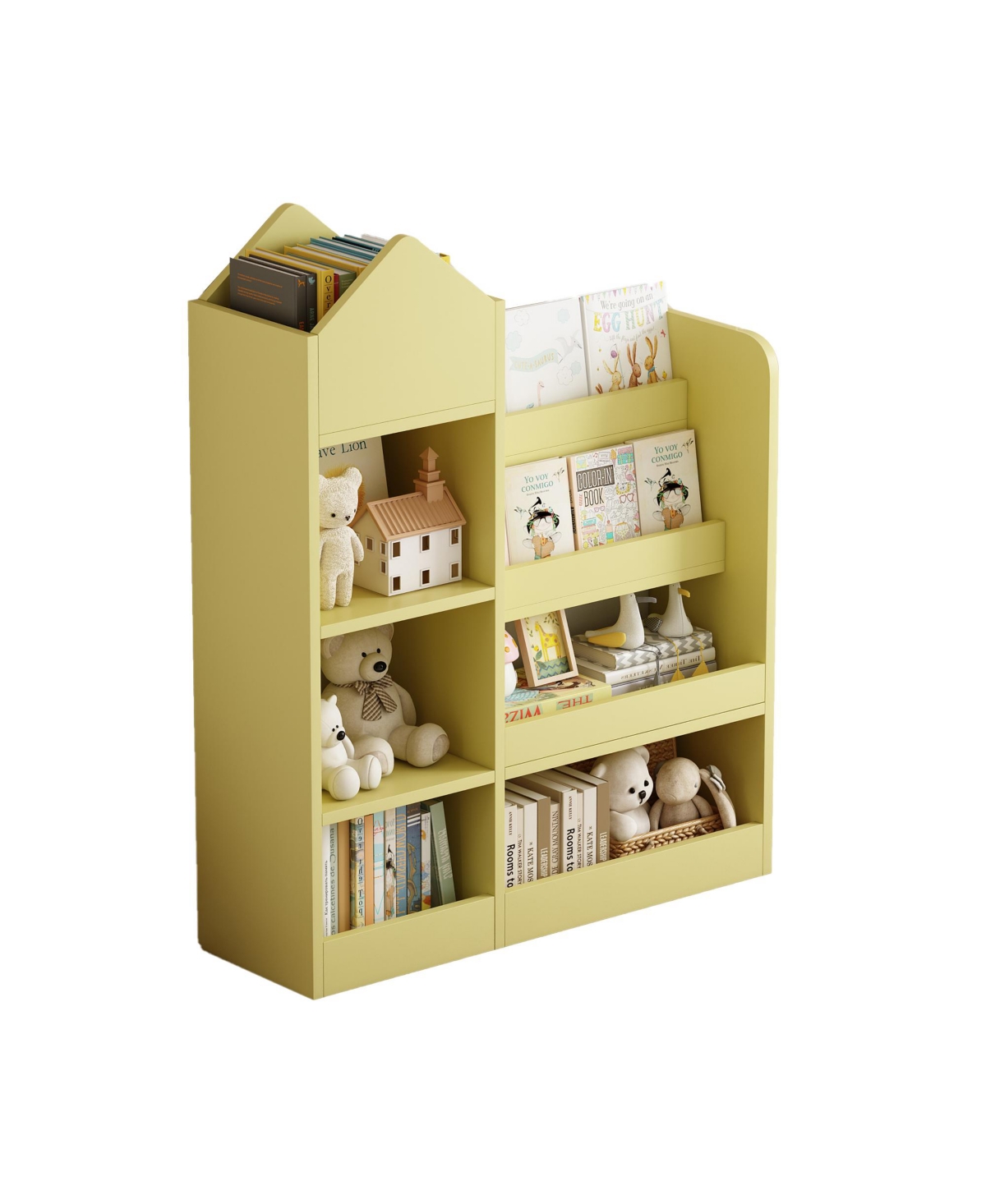 Cesicia Yellow Wooden Kids Bookshelf with 6 Compartments for Books