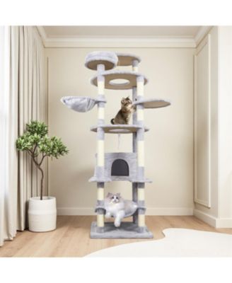 78.8 in Light Gray Cat Tree Tower with Wide Base
