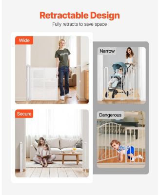 Retractable Mesh Safety Gate, Extends up to 55", White