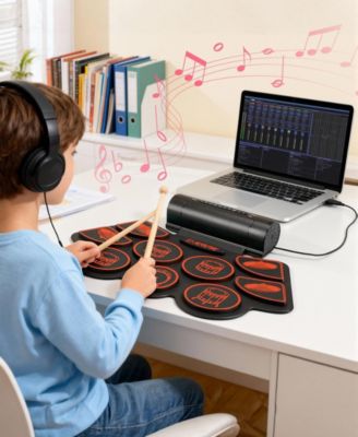 Kids Roll-Up Electronic Drum Set with Speakers, Headphone Jack & Foot Pedals