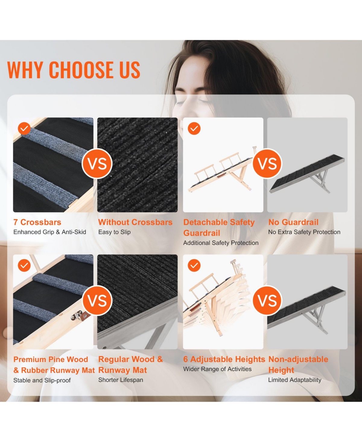 Cozito Adjustable Wooden Folding Pet Ramp, 47.2