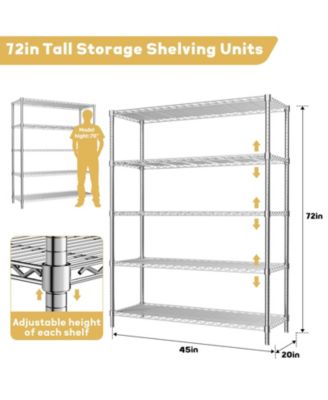 5-Tier 45 in W x 72 in H x 20 in D Adjustable Wire Shelving Unit