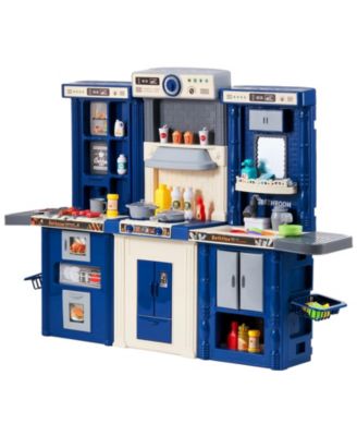 3-in-1 Kids Kitchen Playset with 74 PC Accessories & Realistic Sounds, Blue