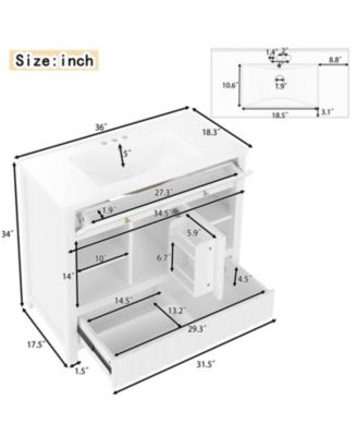 36 in. Bathroom Vanity with Sink, Multi-functional Bathroom Cabinet with Doors, Drawers and Storage Shelves